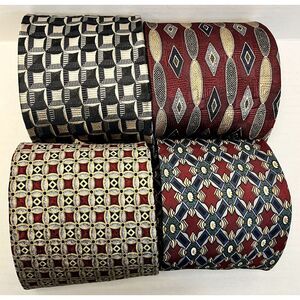 Four XMI Mens Silk Tie Platinum Classic 325 Burgundy Navy Blue Black‎ Geometric